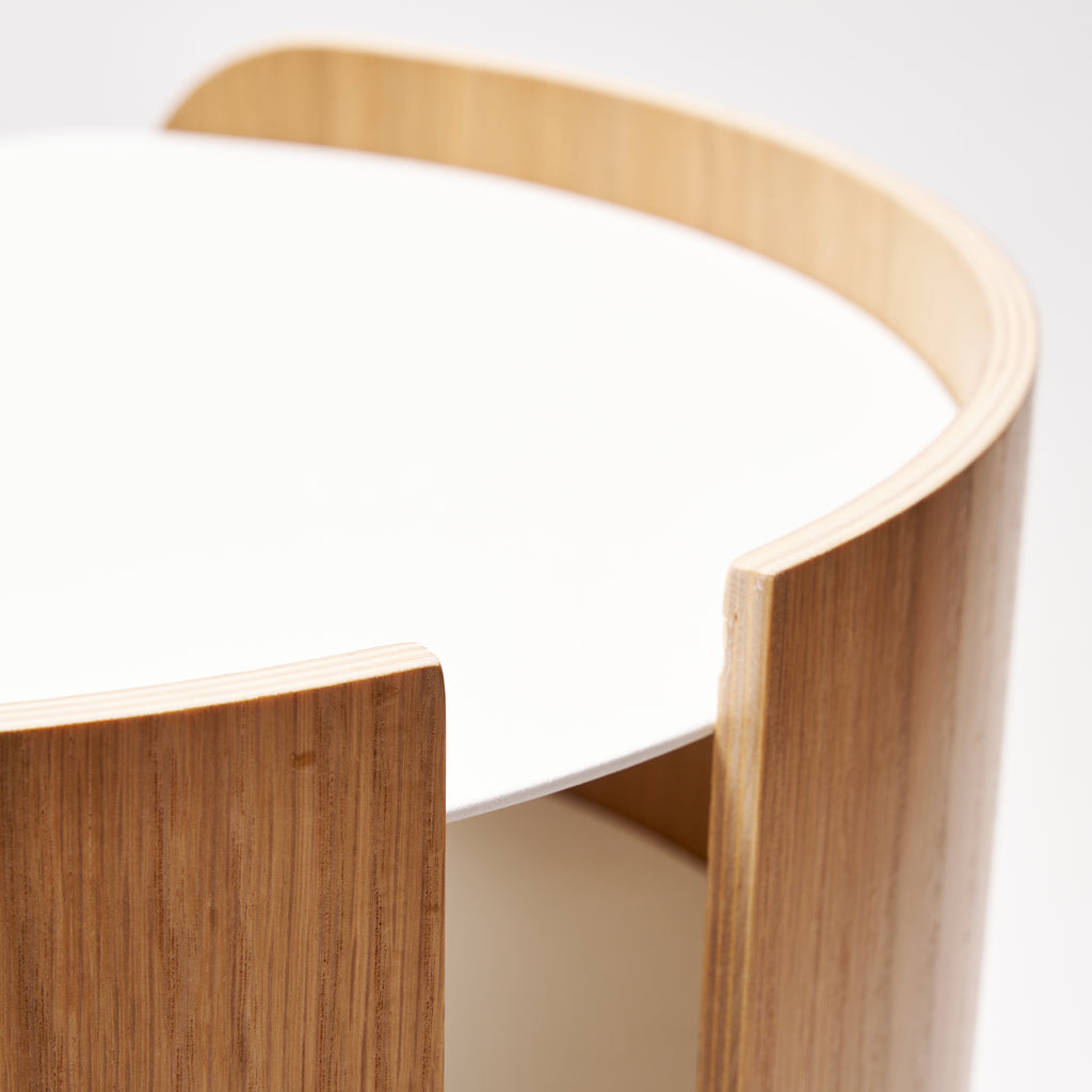 Close-up of Contour Side Table in White showing the top