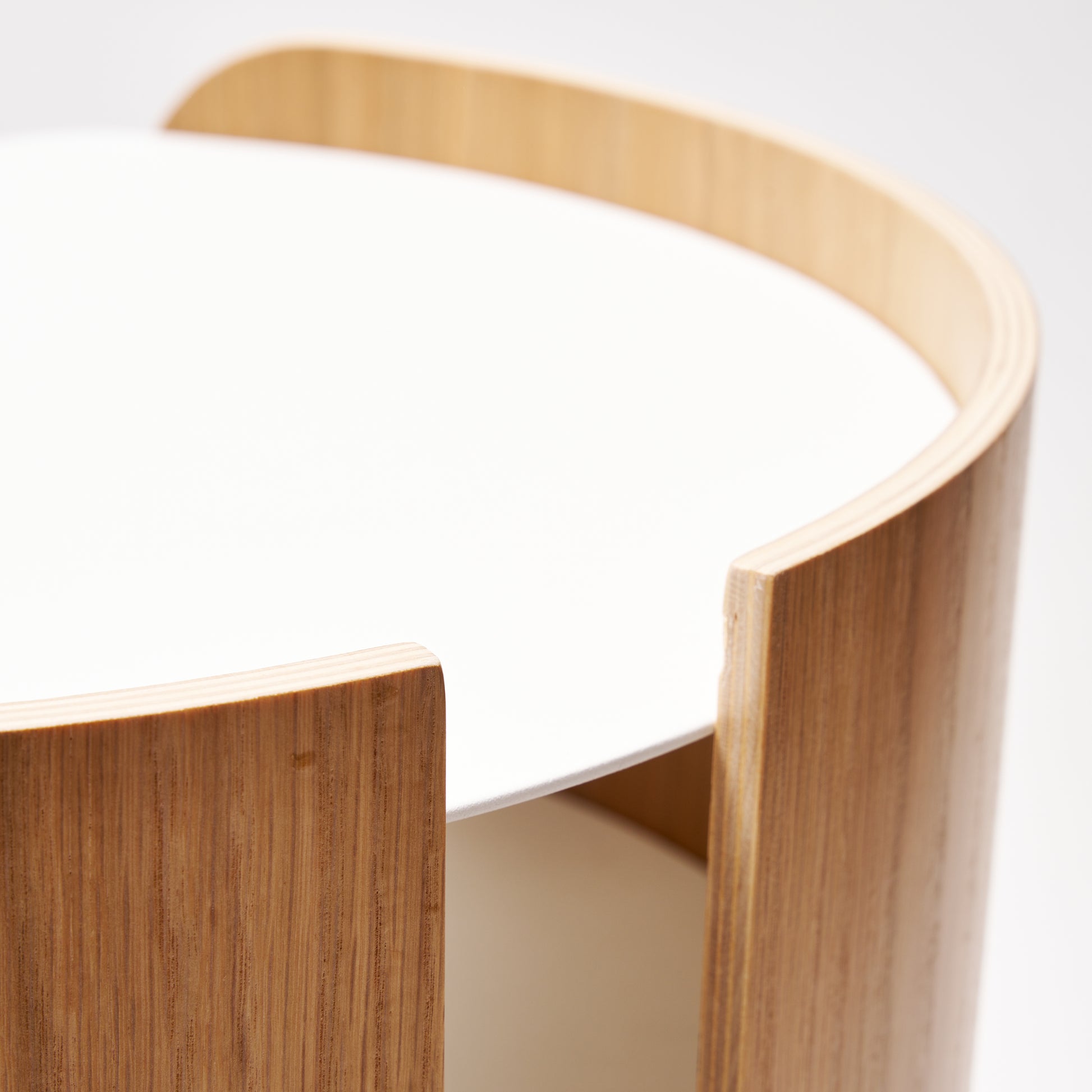 Close-up of Contour Side Table in White showing the top