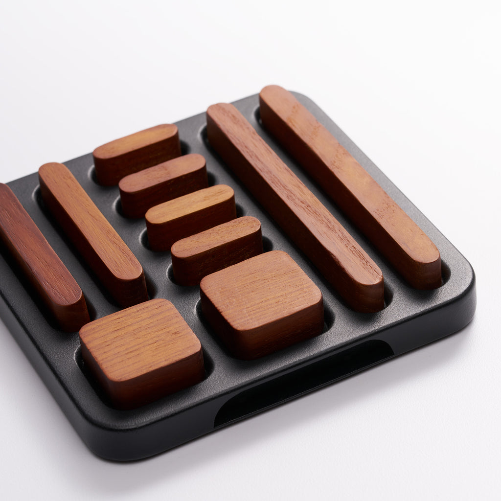 Close-up of tidy magnet set with all magnets stored in holder