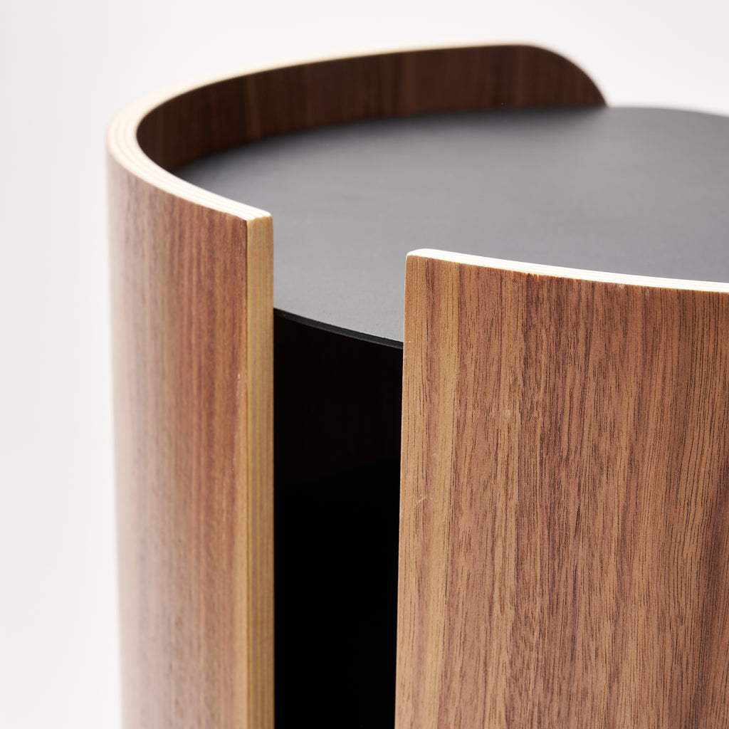 Close-up of Contour Side Table in Black showing wooden detail