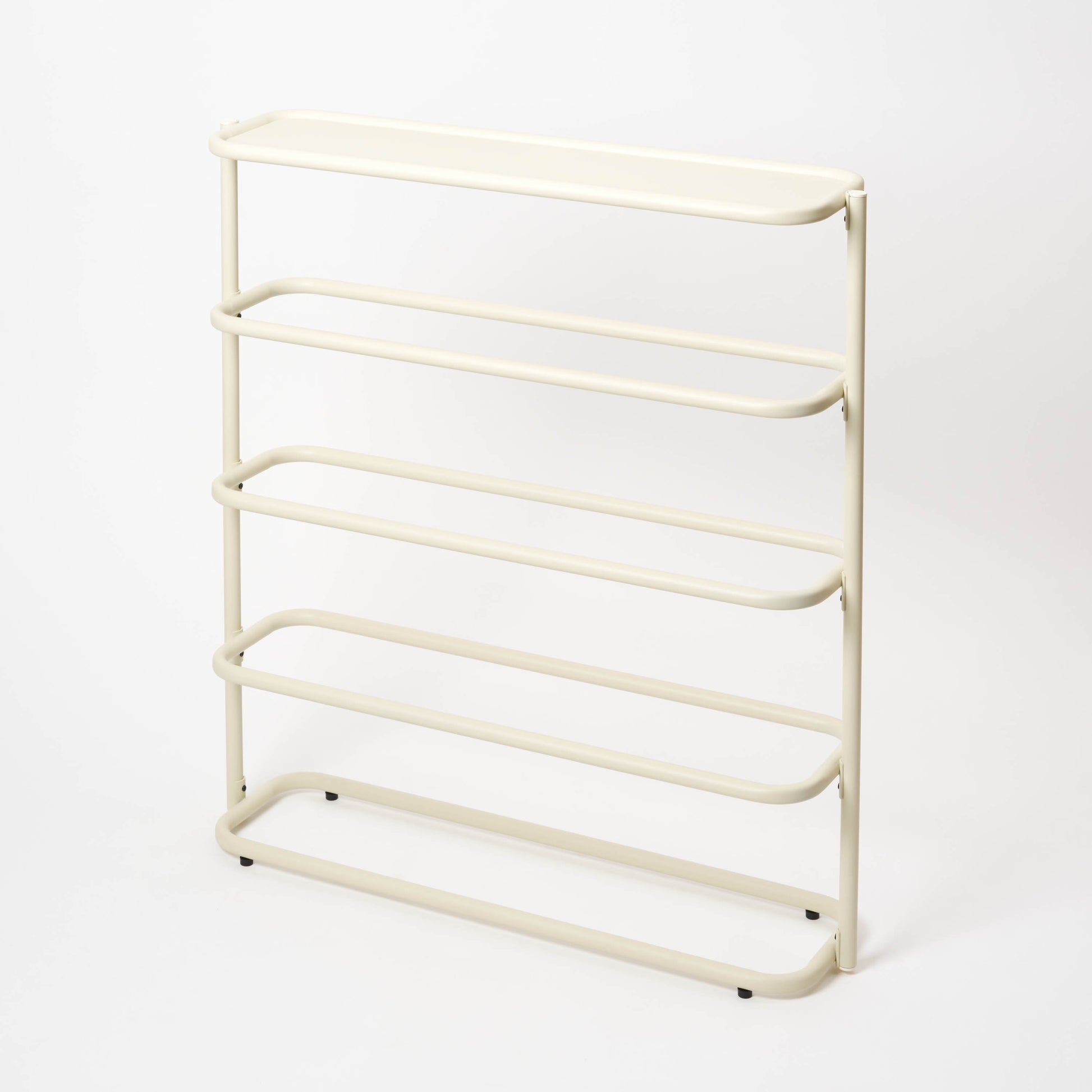 Ivory steel shoe rack with four shelves and entry table from Apto.