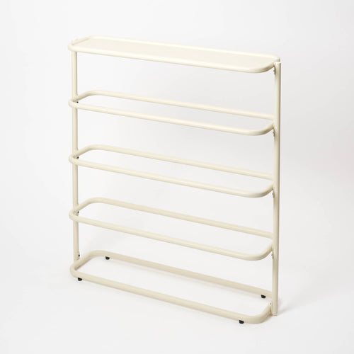 Ivory steel shoe rack with four shelves and entry table from Apto.