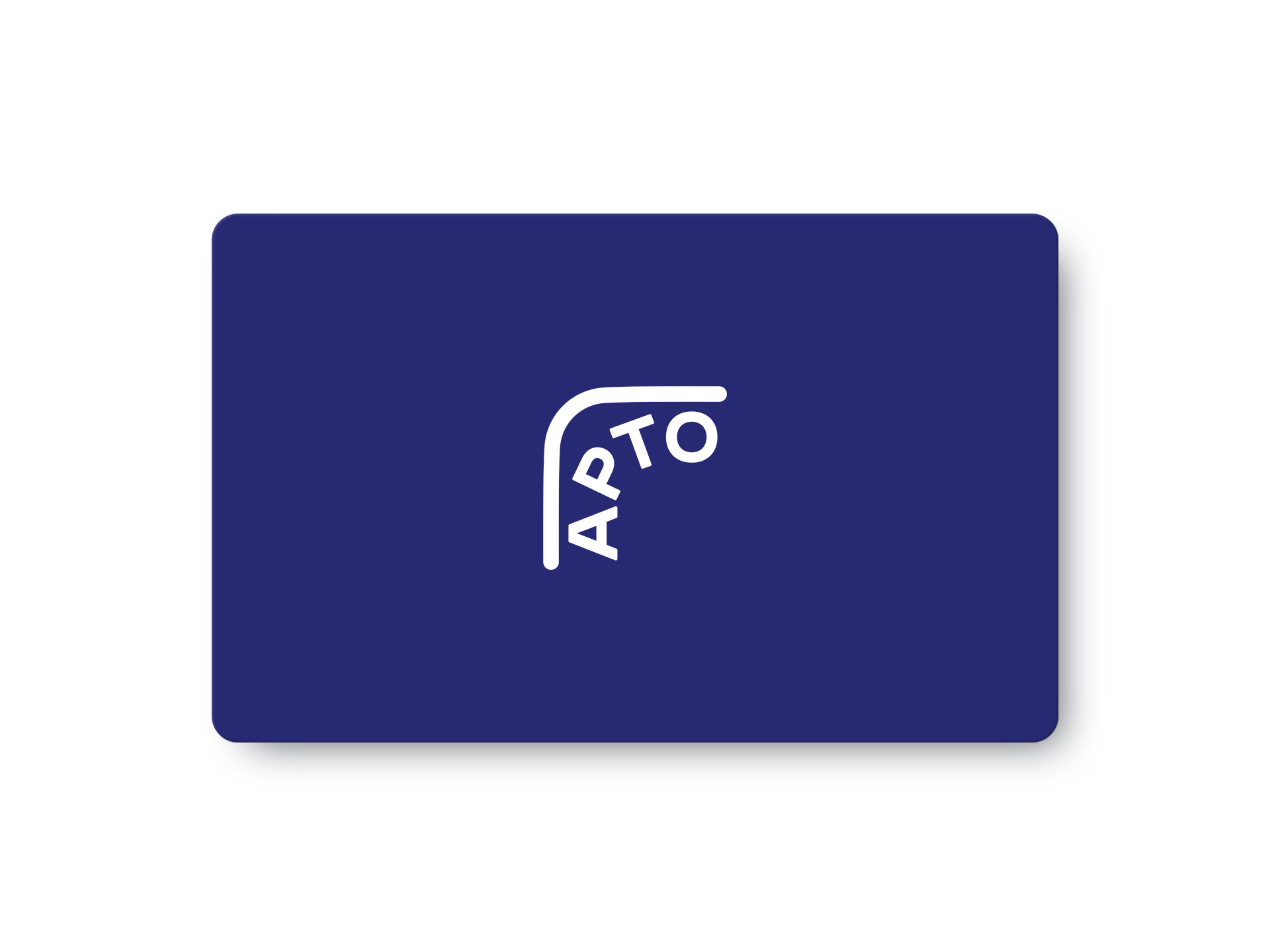 Blue gift card with white Apto logo 